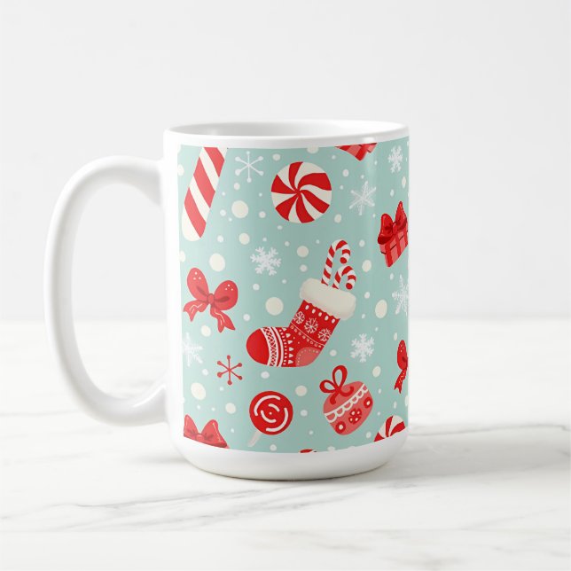 Aesthetic Christmas Pattern Candy Coffee Mug (Left)