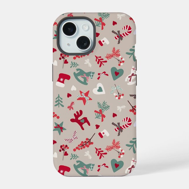Aesthetic Christmas Pattern Tree Candy iPhone 15 Case (Back)