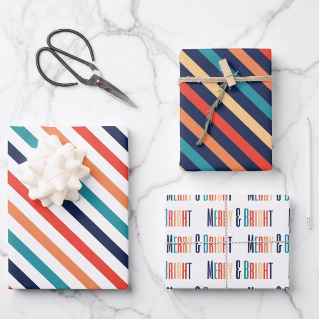 Aesthetic Christmas Retro Stripes Colourful Lines  Wrapping Paper Sheet (Front)