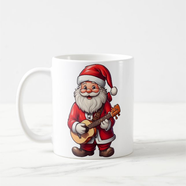 Aesthetic Christmas Santa Playing Ukulele Music Te Coffee Mug (Left)