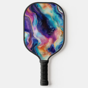 Aesthetic colourful glitter agate texture monogram pickleball paddle
