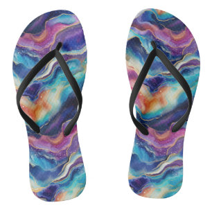 Aesthetic colourful modern rainbow agate glitter flip flops