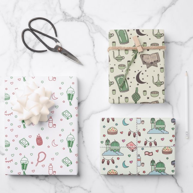 Aesthetic Colourful Muslim Ramadan and Eid Wrapping Paper Sheet (Front)