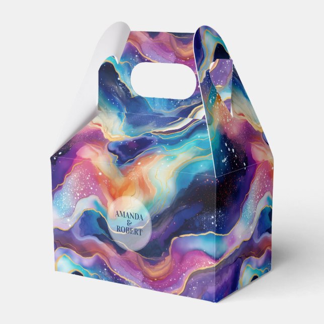 Aesthetic colourful rainbow agate glitter monogram favor box (Front Side)