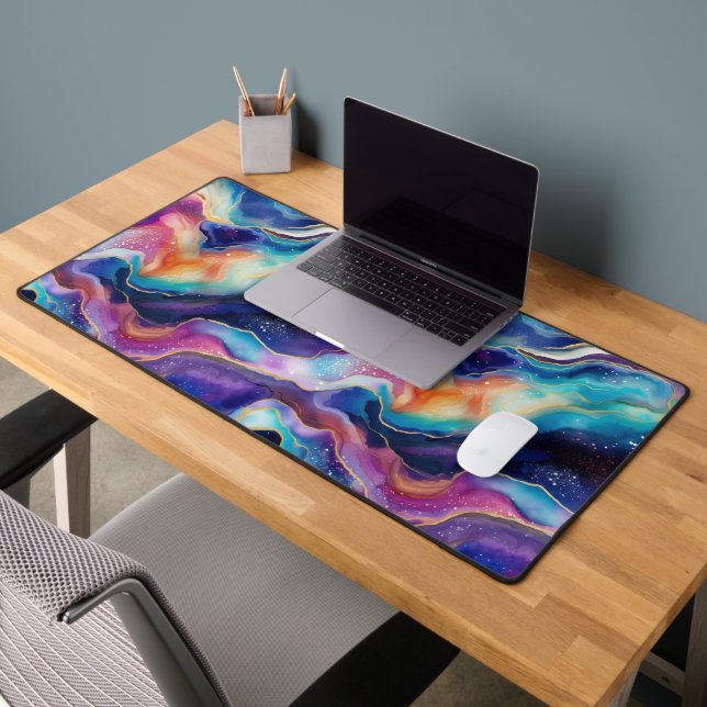Aesthetic colourful rainbow agate glitter texture desk mat (Office 2)