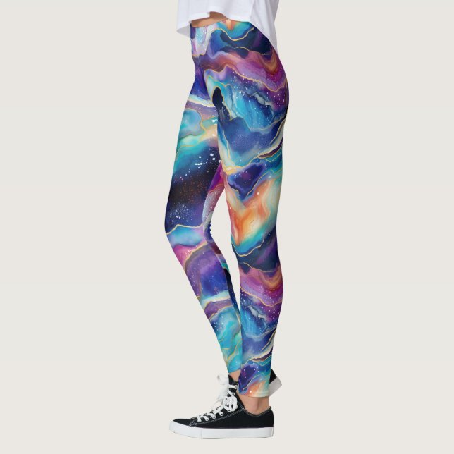 Aesthetic colourful rainbow agate glitter texture leggings (Left)