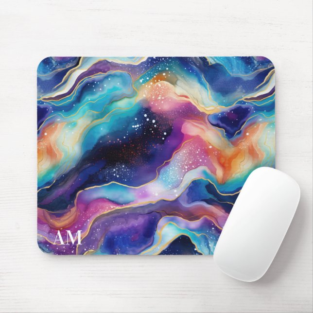 Aesthetic colourful rainbow agate glitter texture mouse pad (With Mouse)