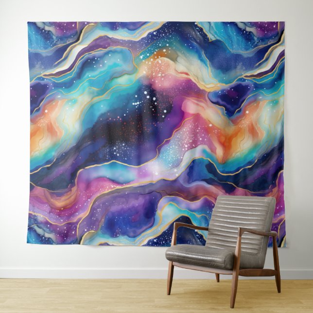 Aesthetic colourful rainbow agate glitter texture tapestry (In Situ (Horizontal))