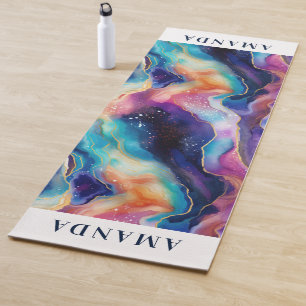 Aesthetic colourful rainbow agate glitter texture yoga mat