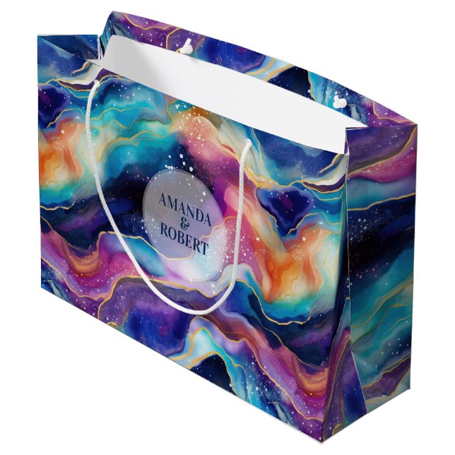 Aesthetic colourful rainbow agate modern monogram large gift bag (Back Angled)