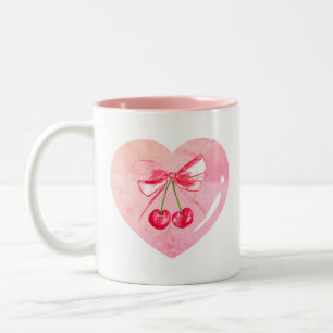 Aesthetic Coquette Pink Bow Elegant Watercolor  Two-Tone Coffee Mug