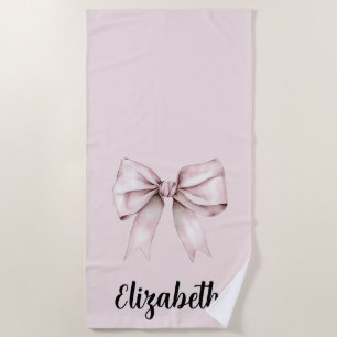 Aesthetic coquette pink bow Personalized Name Beach Towel