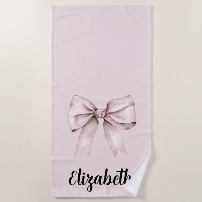 Aesthetic coquette pink bow Personalized Name Beach Towel (Front)
