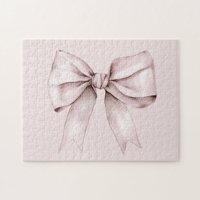 Aesthetic coquette pink bow Personalized Name  Jigsaw Puzzle (Horizontal)