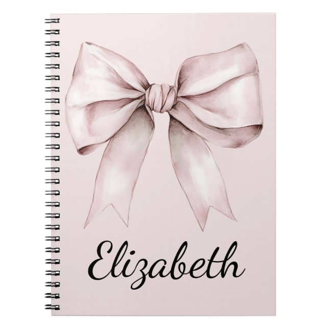 Aesthetic coquette pink bow Personalized Name  Notebook (Front)
