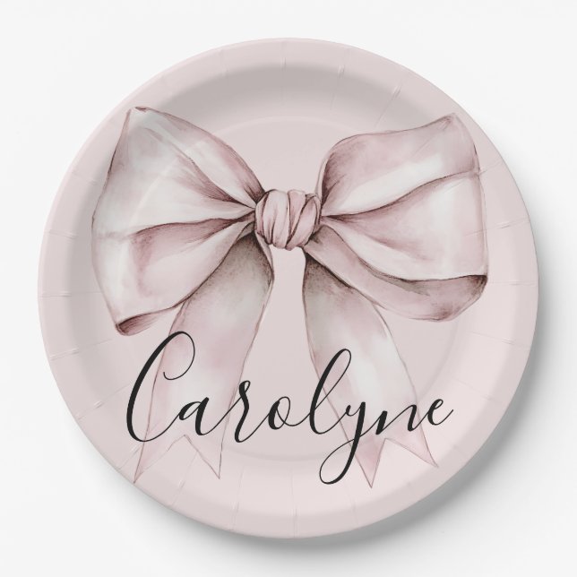 Aesthetic coquette pink bow Personalized Name Paper Plate (Front)