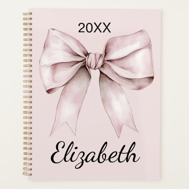 Aesthetic coquette pink bow Personalized Name Planner (Front)