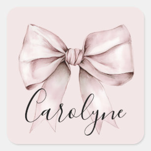 Aesthetic coquette pink bow Personalized Name Square Sticker