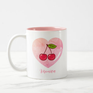 Aesthetic Coquette Pink Cherry Elegant Watercolor  Two-Tone Coffee Mug