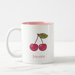 Aesthetic Coquette Pink Cherry Elegant Watercolor  Two-Tone Coffee Mug