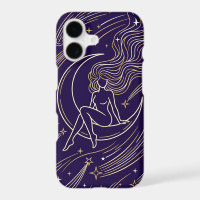 Aesthetic Cosmic Lady on Crescent Moon