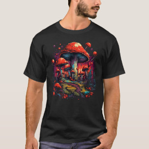 Aesthetic Cottagecore Red Mushroom, Colourful Peac T-Shirt
