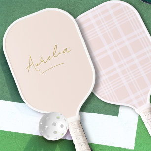 Aesthetic Country Club Pink Plaid Gold Signature Pickleball Paddle