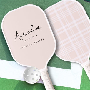 Aesthetic Country Club Pink Stripes Plaid Monogram Pickleball Paddle