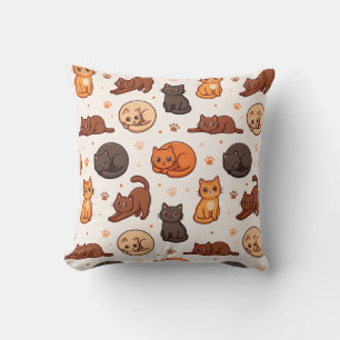 Aesthetic Cute Cats Pattern Playful Kitten Throw Pillow