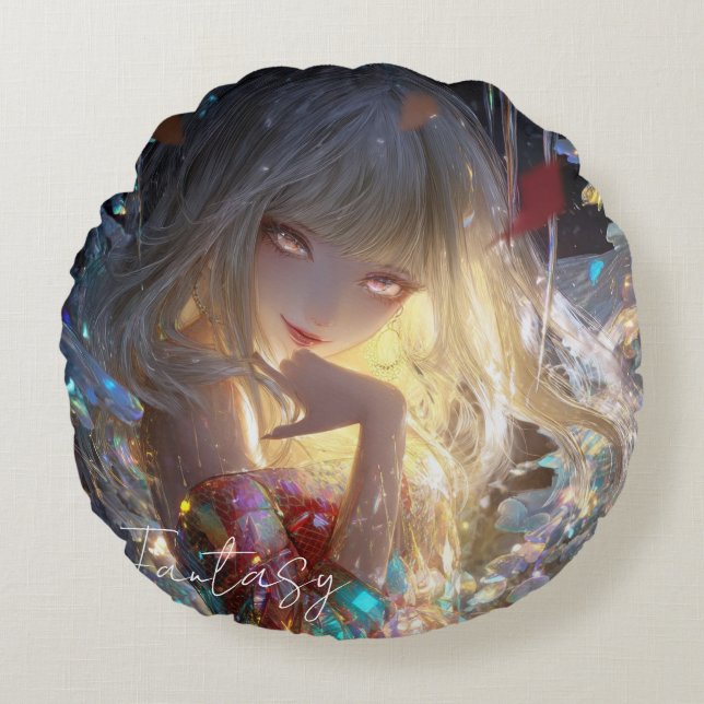 Aesthetic / Dark Fantasy Girl Round Pillow (Front)