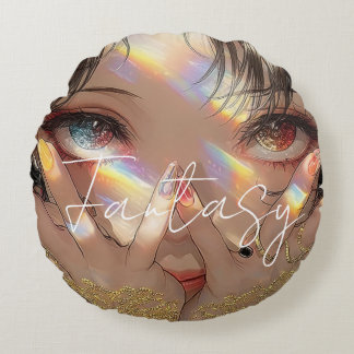Aesthetic / Dark Fantasy Girl Round Pillow