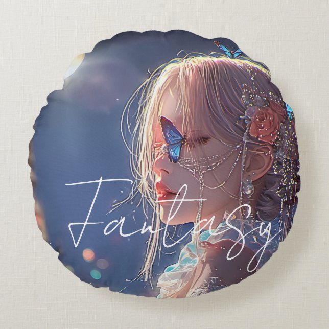 Aesthetic / Dark Fantasy Girl Round Pillow (Front)