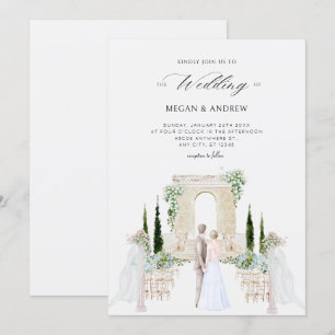 Aesthetic elegant couple wedding garden watercolor invitation