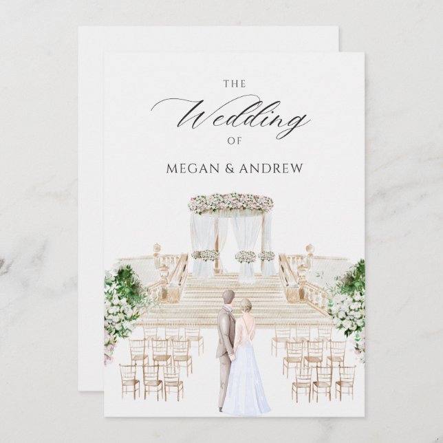 Aesthetic elegant wedding watercolor invitation (Front/Back)