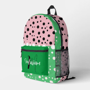 Aesthetic Emerald Green Pink Colour - Initial Name Printed Backpack