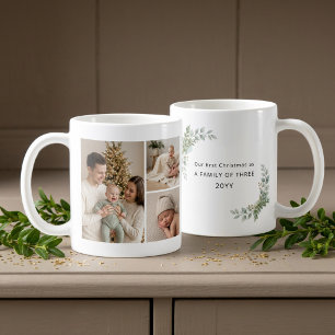 Aesthetic Family of Three First Christmas Photo Coffee Mug