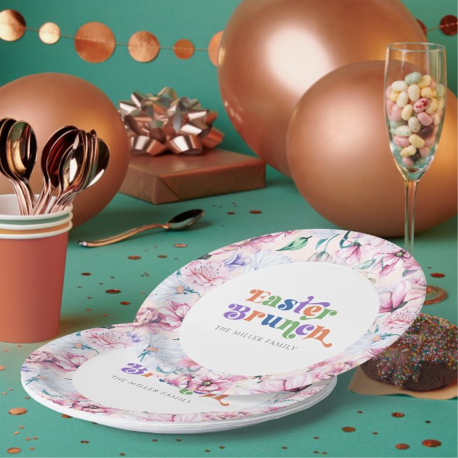 Aesthetic Fflowers Easter Brunch Retro Typography Paper Plate (Multi)