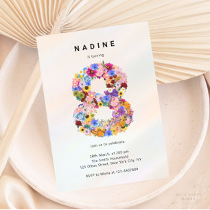 Aesthetic Floral 8th Birthday Spring Garden Theme  Invitation