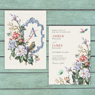 Aesthetic Floral bird wedding  Invitation