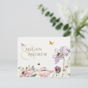 Aesthetic floral bloom bees wedding postcard