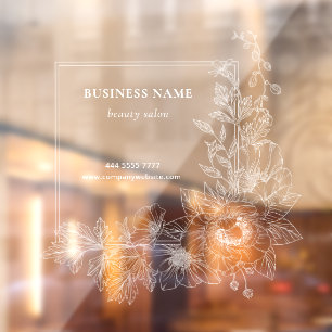 Aesthetic Floral Border Beauty Salon Business Name Window Cling