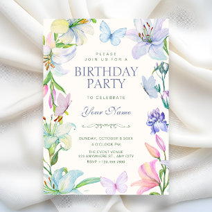 Aesthetic Floral butterflies birthday Invitation