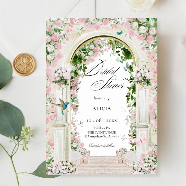 Aesthetic floral garden arch bridal shower invitation (Creator Uploaded)