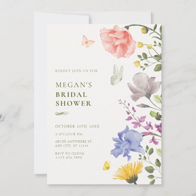 Aesthetic floral garden bridal shower invitation (Front)