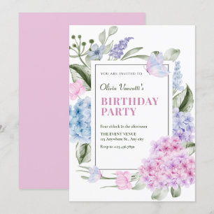 Aesthetic Floral hydrangea birthday Invitation