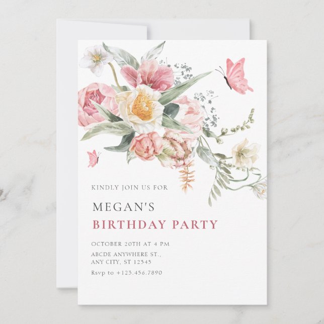 Aesthetic floral pastel watercolor  invitation (Front)