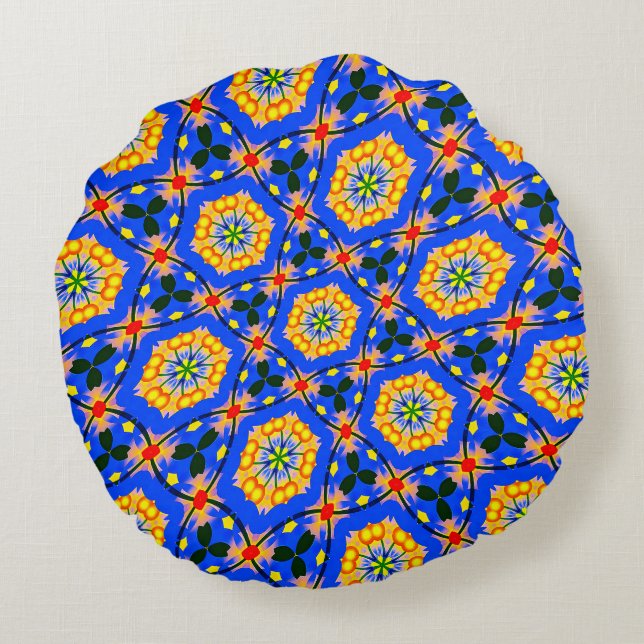 Aesthetic Floral Pattern Round Pillow (Back)