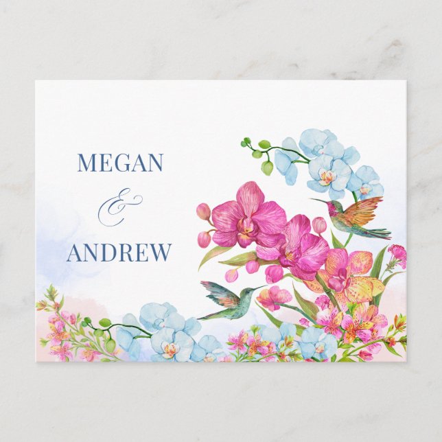 Aesthetic floral wedding invitation postcard (Front)