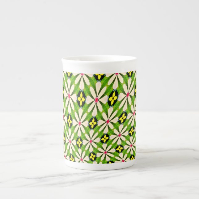 Aesthetic Flowers Pattern Bone China Mug (Front)