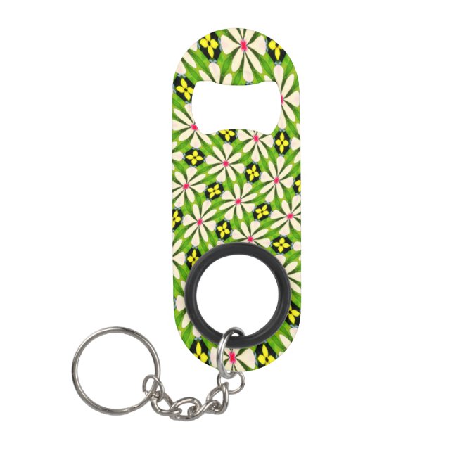 Aesthetic Flowers Pattern Keychain Bottle Opener (Front)
